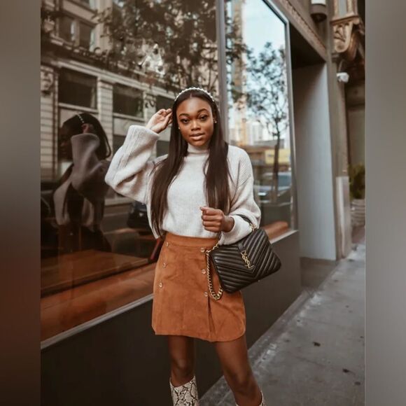 Banana Republic NWT Brown Vegan Faux Suede A-Line Mini Skirt Size 12 - Picture 14 of 14